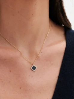 Noir - Collier Jon Richard pendentif trèfle Jet