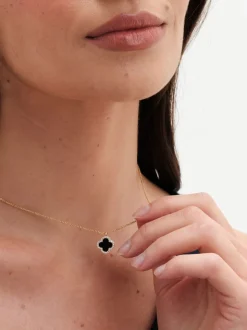 Noir - Collier Jon Richard pendentif trèfle Jet