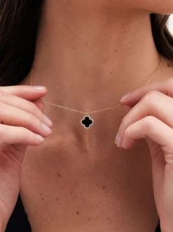 Noir - Collier Jon Richard pendentif trèfle Jet