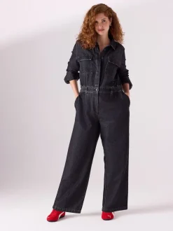 Noir - Combinaison en Denim de Grossesse
