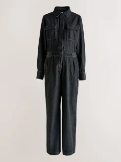 Noir - Combinaison en Denim de Grossesse