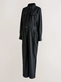 Noir - Combinaison en Denim de Grossesse