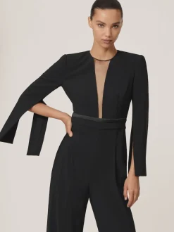 Noir - Combinaison Reiss Evora à décolleté plongeant et manches fendues