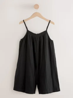 Noir - Combi-short en tissu double