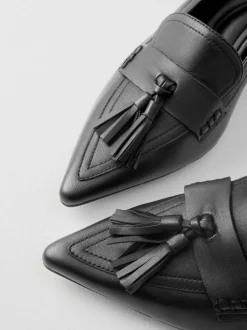 Noir - Cuir haut de gamme avec mocassins à talons à glands Motionflex à bout pointu