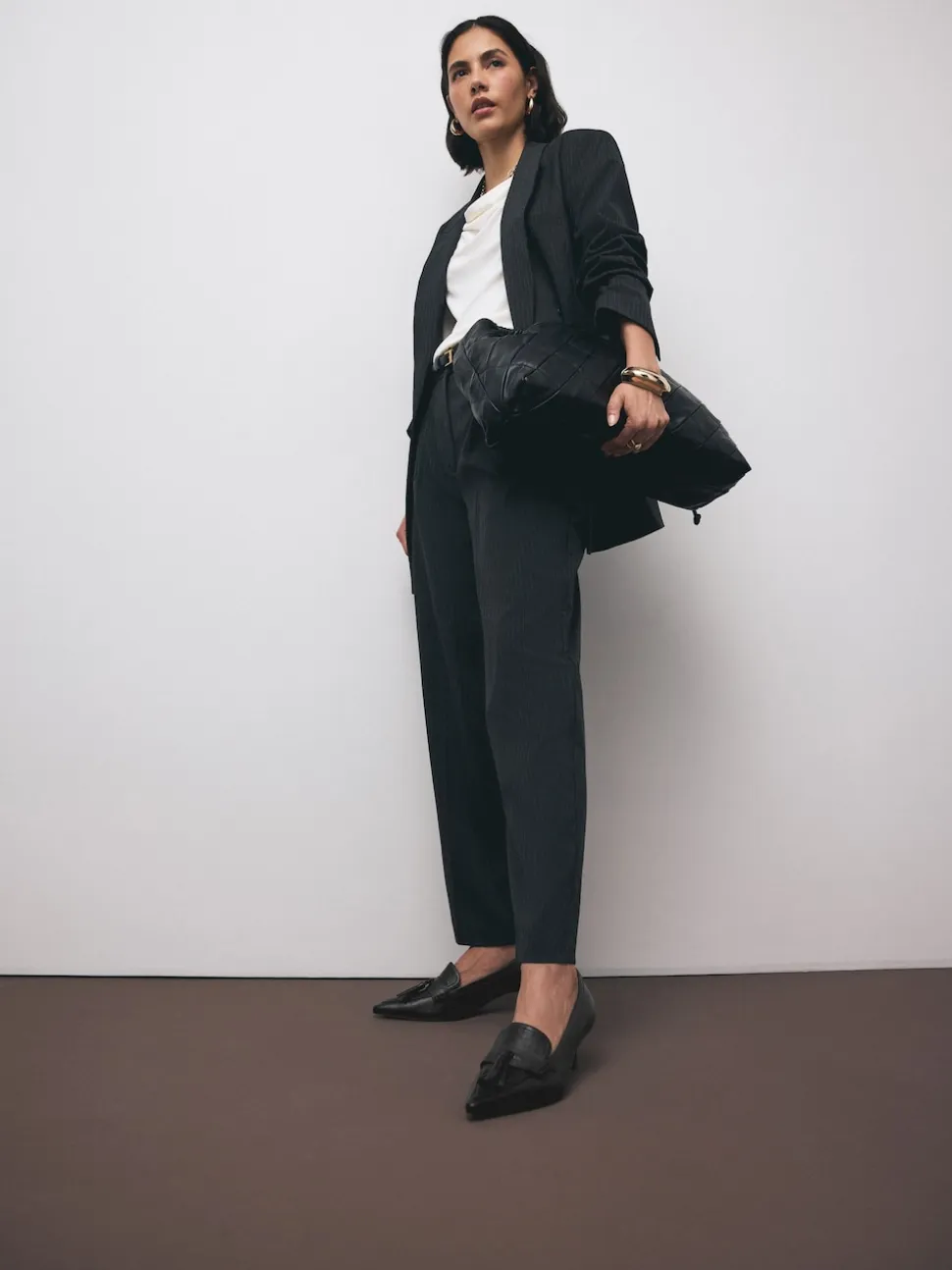 Noir - Cuir haut de gamme avec mocassins à talons à glands Motionflex à bout pointu