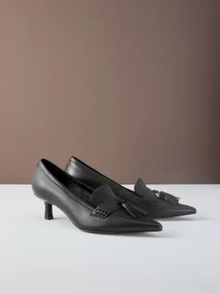 Noir - Cuir haut de gamme avec mocassins à talons à glands Motionflex à bout pointu