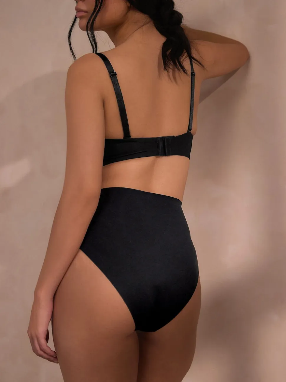 Noir - Culotte de coton mélangé de qualité supérieure avec contrôle de l'abdomen