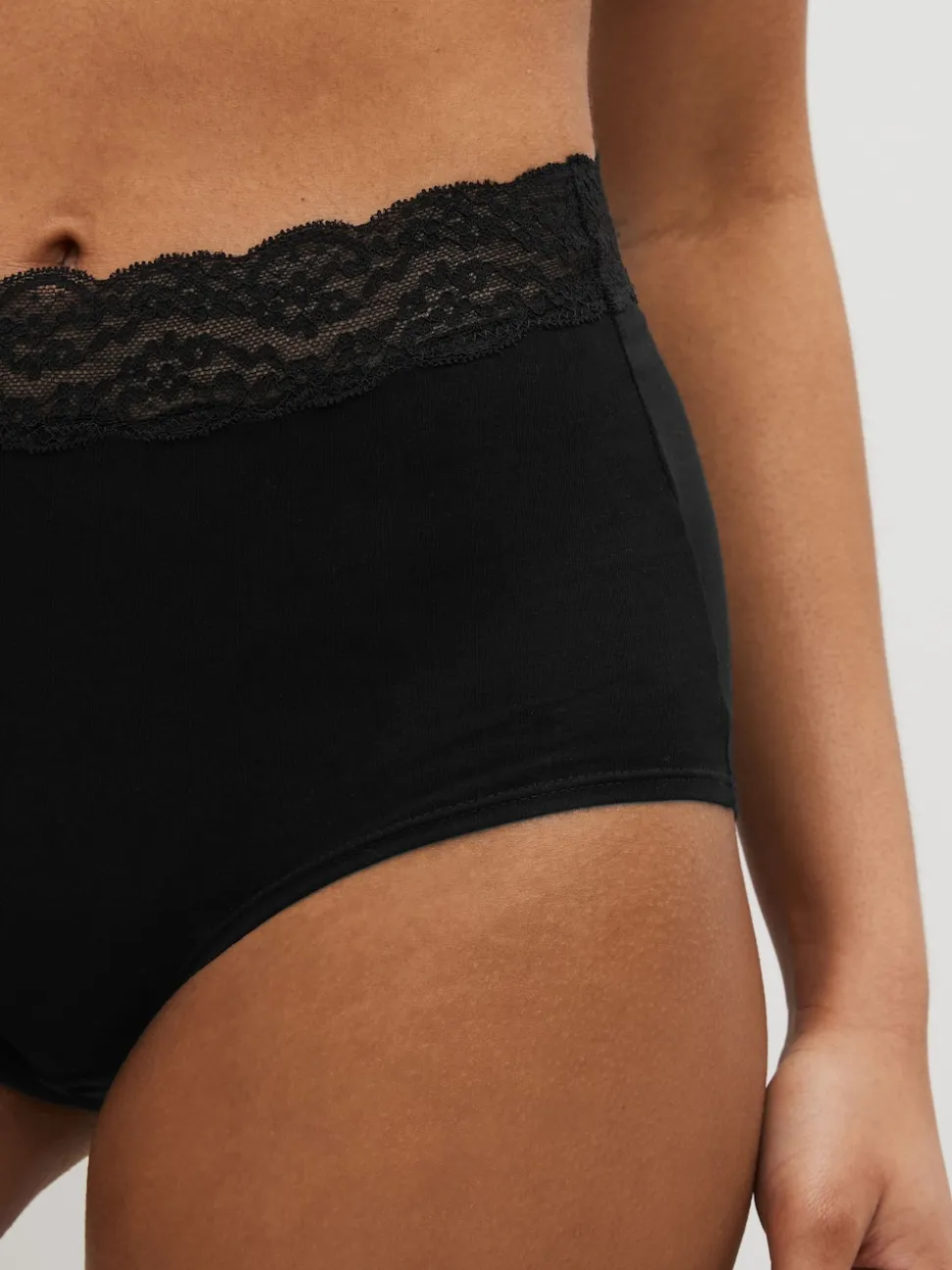 Noir - Culotte en coton et dentelle 7 Pack