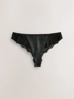 Noir - Culotte en dentelle à dos nœud