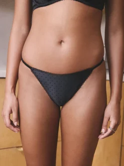 Noir - Culotte tanga à pois brillants