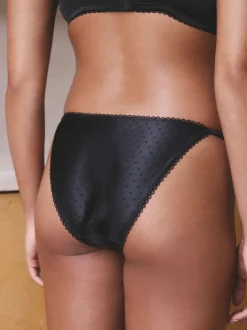 Noir - Culotte tanga à pois brillants