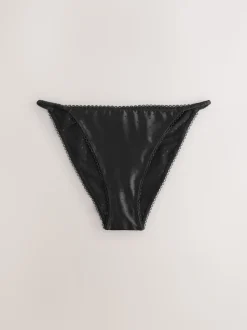 Noir - Culotte tanga à pois brillants