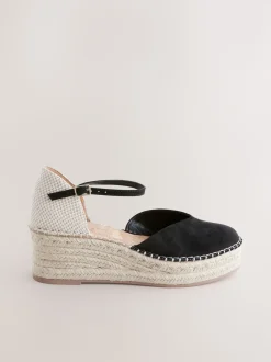 Noir - Espadrilles à plateforme fermée et à bout compensé