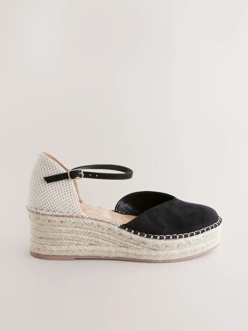 Noir - Espadrilles à plateforme fermée et à bout compensé