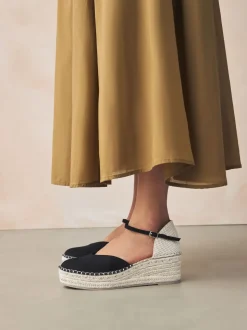 Noir - Espadrilles à plateforme fermée et à bout compensé