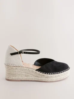 Noir - Espadrilles à plateforme fermée et à bout compensé