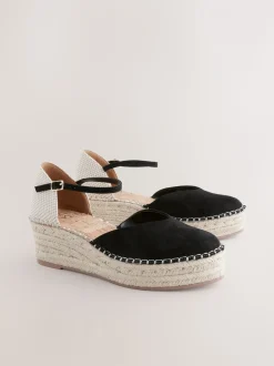 Noir - Espadrilles à plateforme fermée et à bout compensé