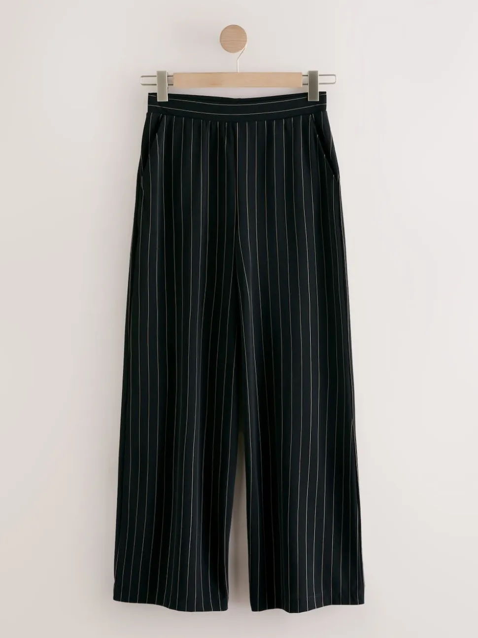 Noir à fines rayures - Pantalons à jambe large à taille