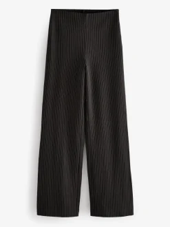 Noir à fines rayures - Pantalon ample en jersey point de Rome lissant