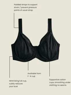 Noir - F-K Ultimate Support Cotton Minimiser Soutien-gorge à bretelles rembourré