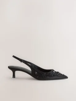 Noir - Forever Comfort Chaussures à talons chatons à bride arrière avec perles en satin