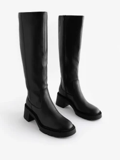 Noir - Forever Comfort® Chunky Heeled Round Toe Knee High Bottes