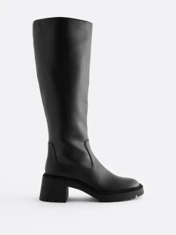 Noir - Forever Comfort® Chunky Heeled Round Toe Knee High Bottes