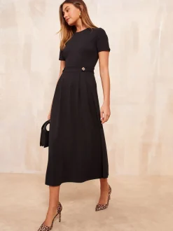 Noir - Friends Like These Tab Detail Manches courtes Mi-long habillé Robe