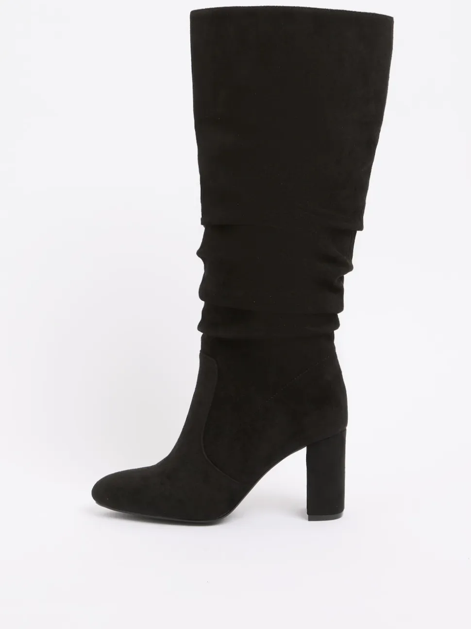 Noir - Friends Like These Bottes hautes longues en faux daim à talon carré froncé