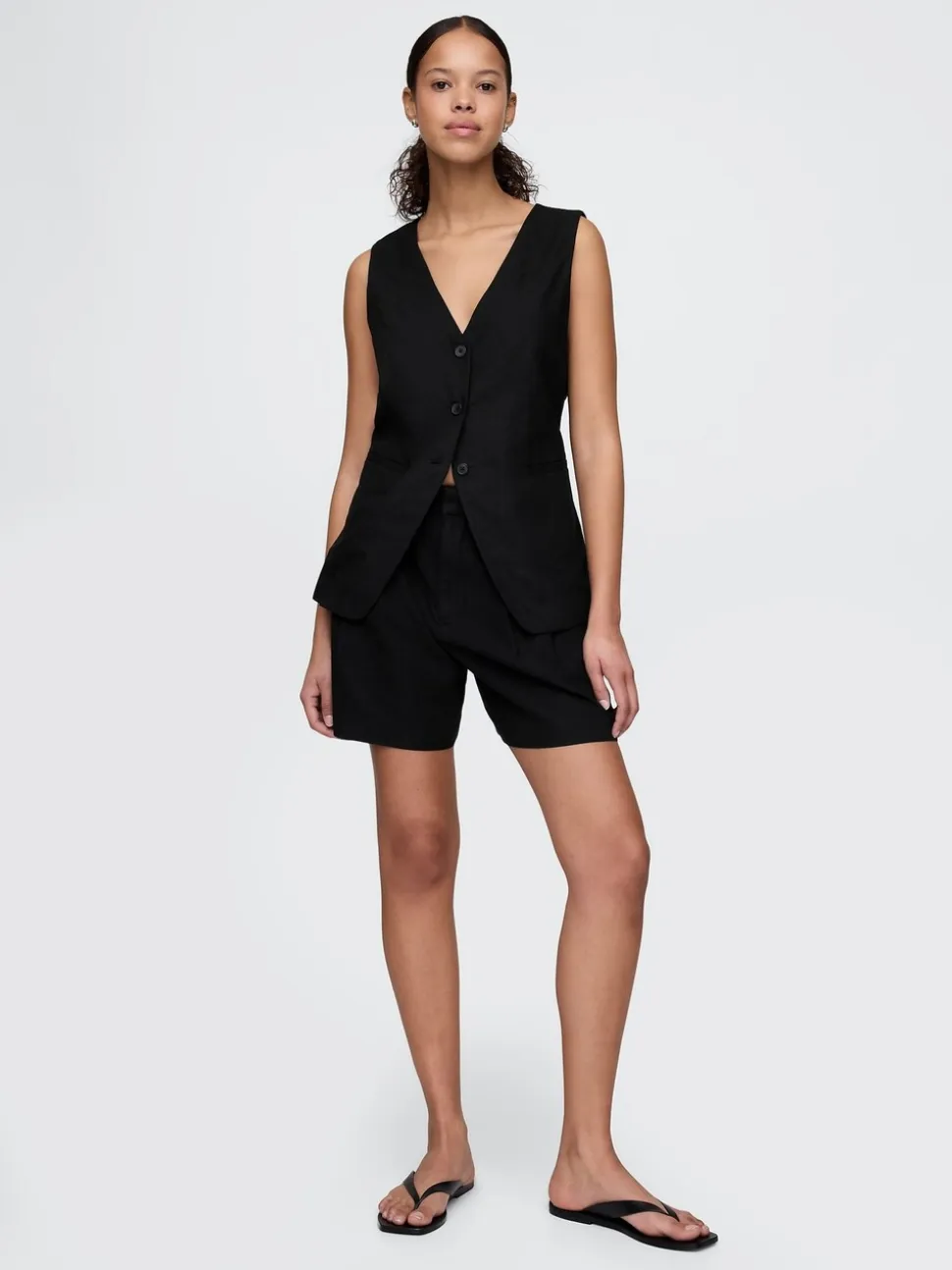Noir - Gap short épais en lin Blend taille haute