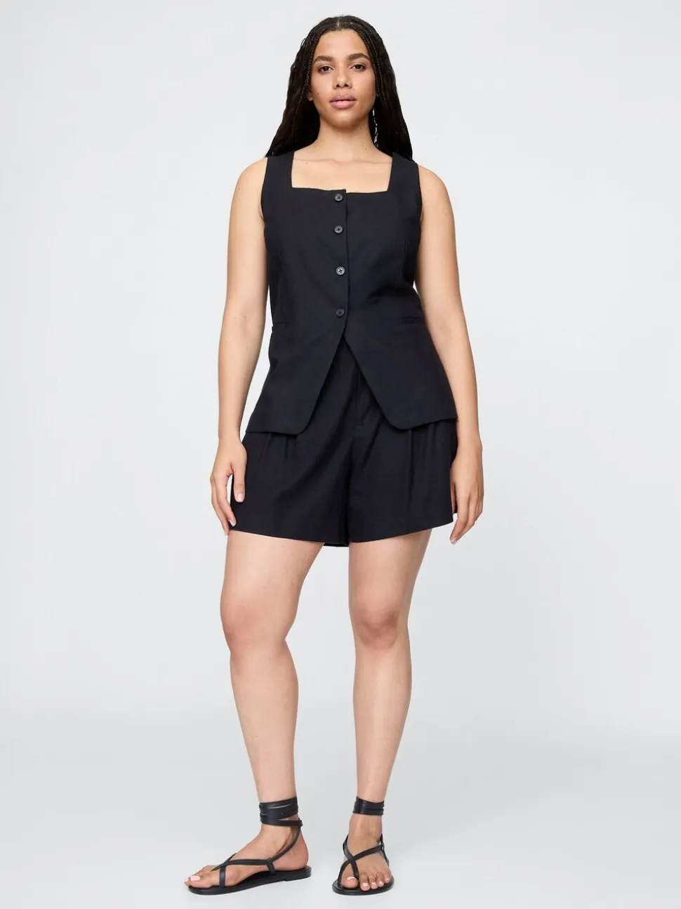 Noir - Gap short épais en lin Blend taille haute