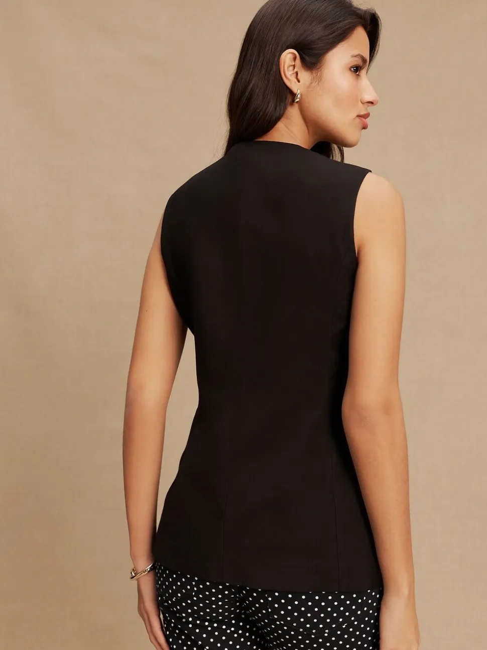 Noir - Gilet à col en V avec boutons