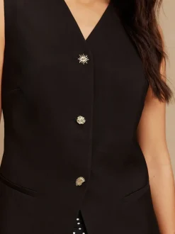 Noir - Gilet à col en V avec boutons