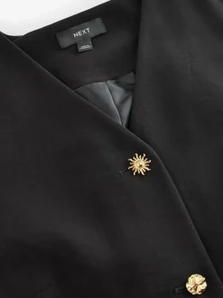 Noir - Gilet à col en V avec boutons
