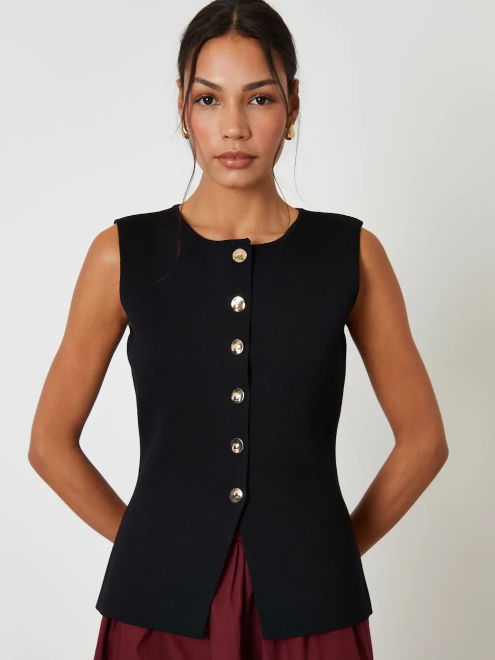 Noir - Gilet Threadbare en maille côtelée