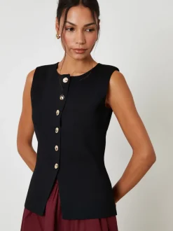 Noir - Gilet Threadbare en maille côtelée