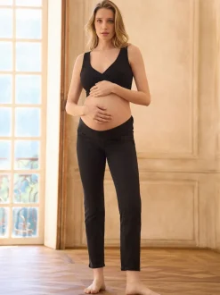 Noir - Jean de Grossesse Seraphine Underbump Coupe ajustée en tissu bio haut de gamme
