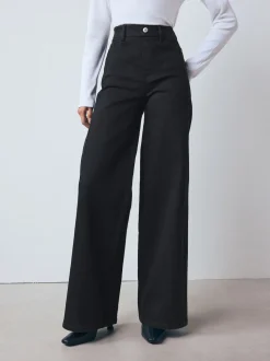 Noir - Jean extensible à enfiler à jambe large taille haute