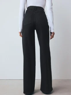 Noir - Jean extensible à enfiler à jambe large taille haute