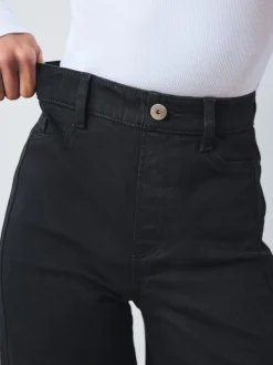 Noir - Jean extensible à enfiler à jambe large taille haute