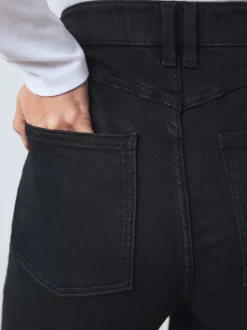 Noir - Jean extensible à enfiler à jambe large taille haute