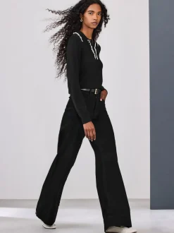 Noir - Jean extensible Ample taille haute