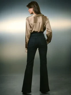 Noir - Jean évasé extensible à taille haute