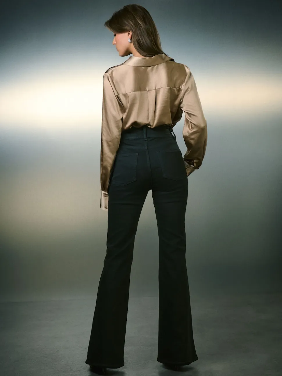 Noir - Jean évasé extensible à taille haute