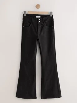 Noir - Jean évasé extensible à taille haute