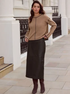 Noir - Jupe crayon N. Premium en cuir véritable