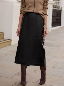 Noir - Jupe crayon N. Premium en cuir véritable