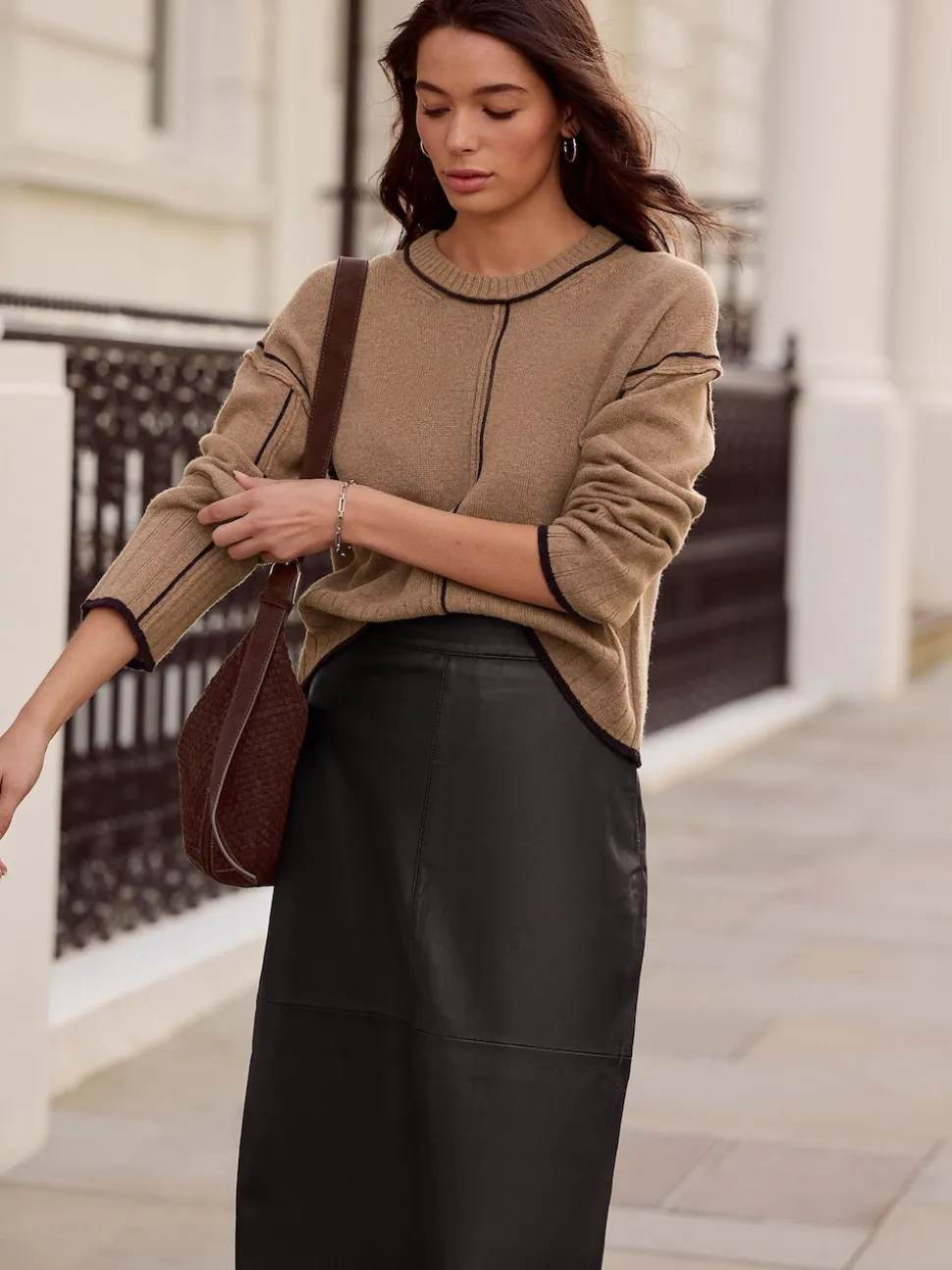 Noir - Jupe crayon N. Premium en cuir véritable
