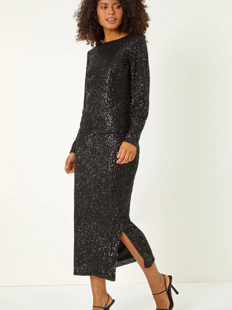 Noir - Jupe crayon Roman à sequins